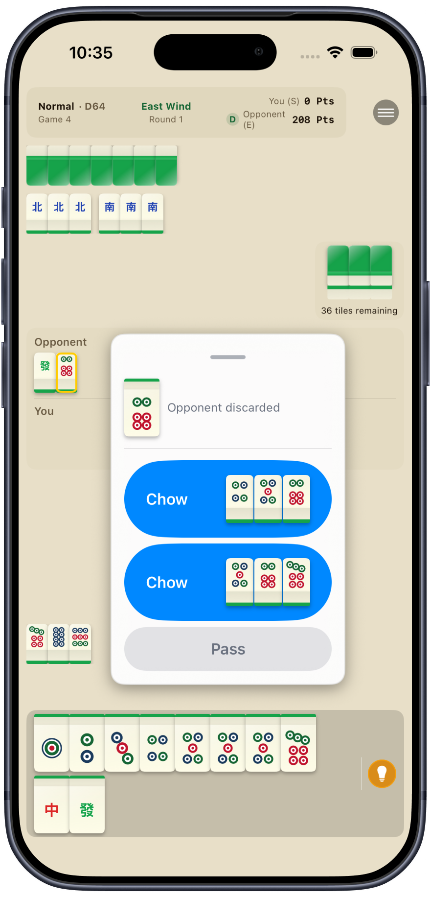 Duos Mahjong game in portrait mode